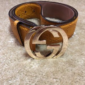 Gucci gold belt in unique yellow/camel color.